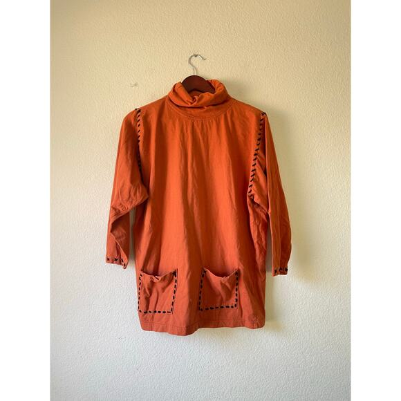 Vintage 80s/90s burnt orange turtleneck with front pockets lagenlook boho small - Picture 1 of 6